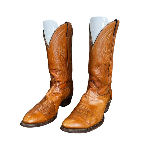Vintage Justin Men’s Brown Leather Cowboy Boots Size US 10.5 D main image 10